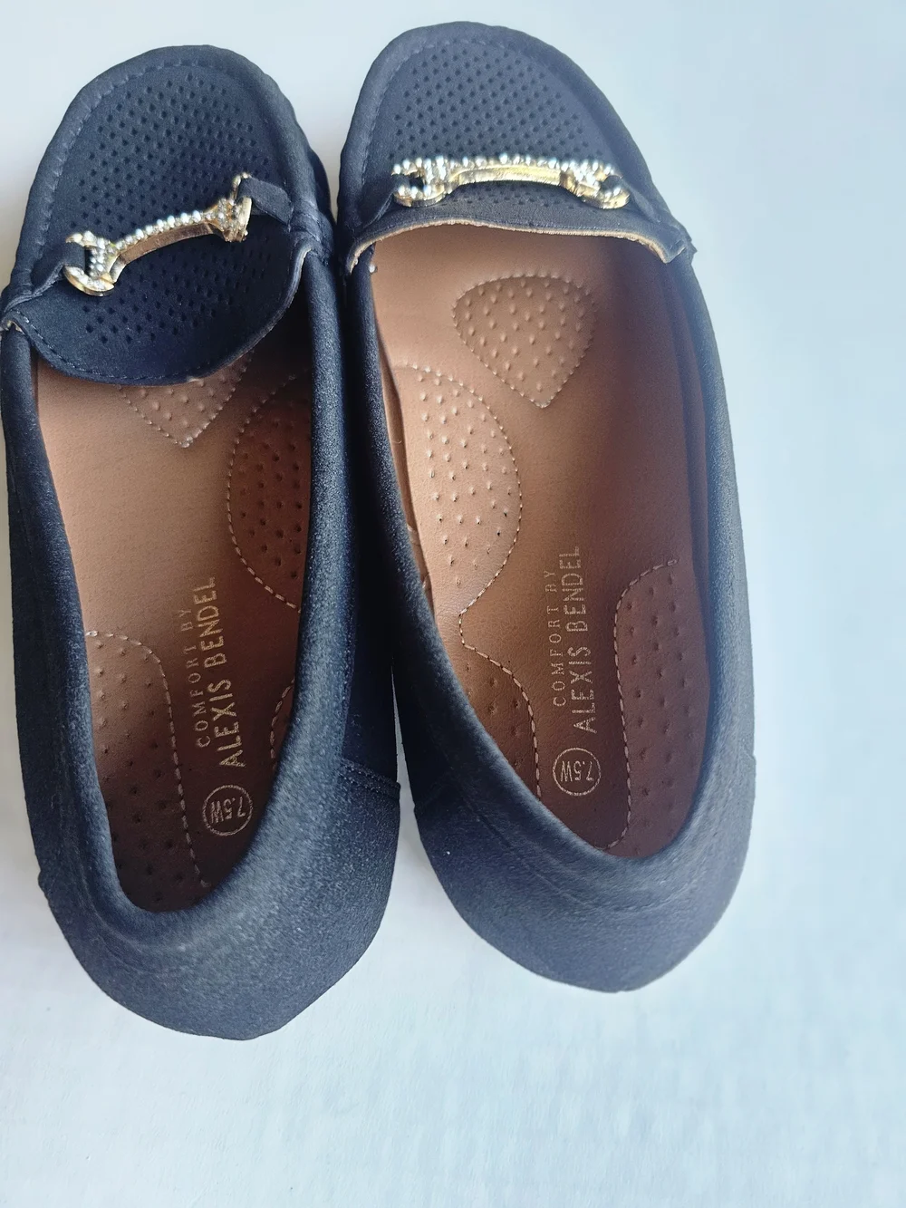 Alexis Black Perforated Suede Loafers with Gold Bit